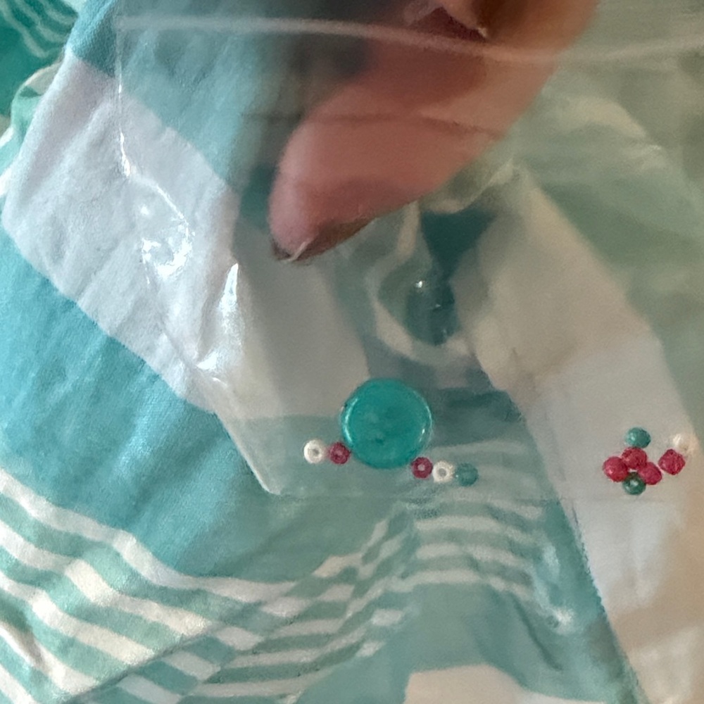 NWT Talbots Turquoise and White Striped Peasant Top with beaded Panel - Picture 7 of 8
